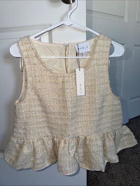 MABLE Cream Tweed Peplum Top